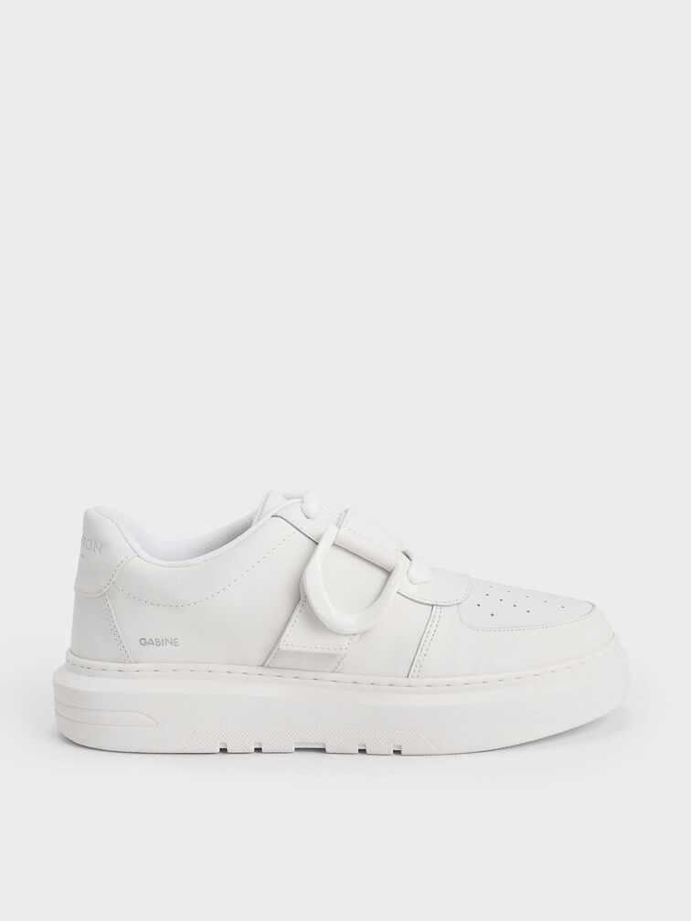 Gabine Leather Low-Top Sneakers, White, hi-res