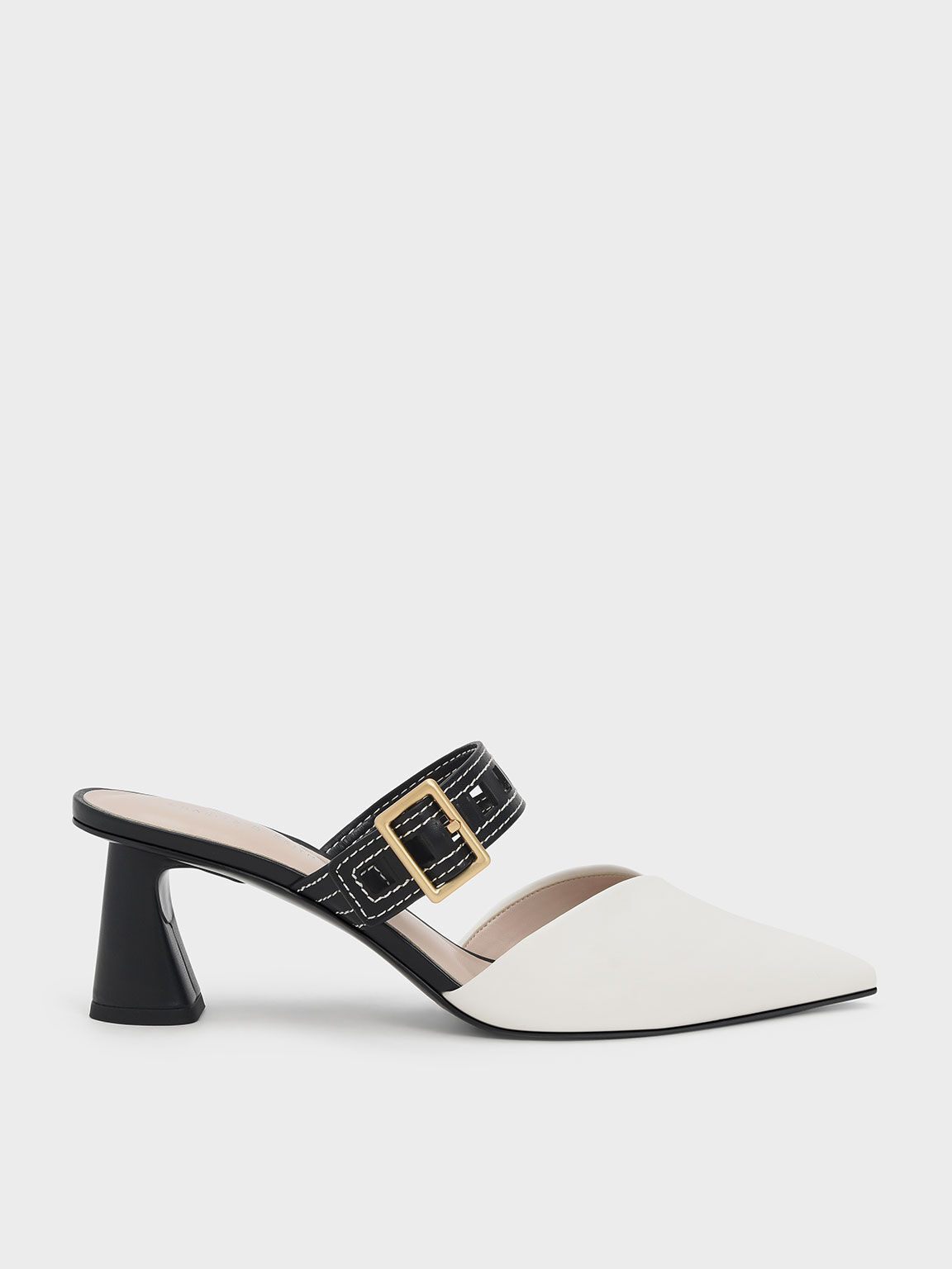 Sepphe Cut Out Strap Heeled Mule Pumps White