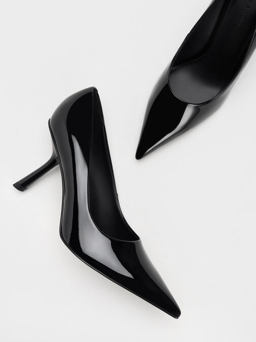 حذاء بكعب مائل وحاصل على براءة اختراع ومقدمة مدببة, Black Patent, hi-res