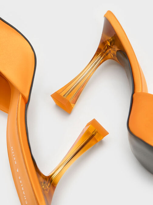 Clear Flared Heel Mules, Orange, hi-res