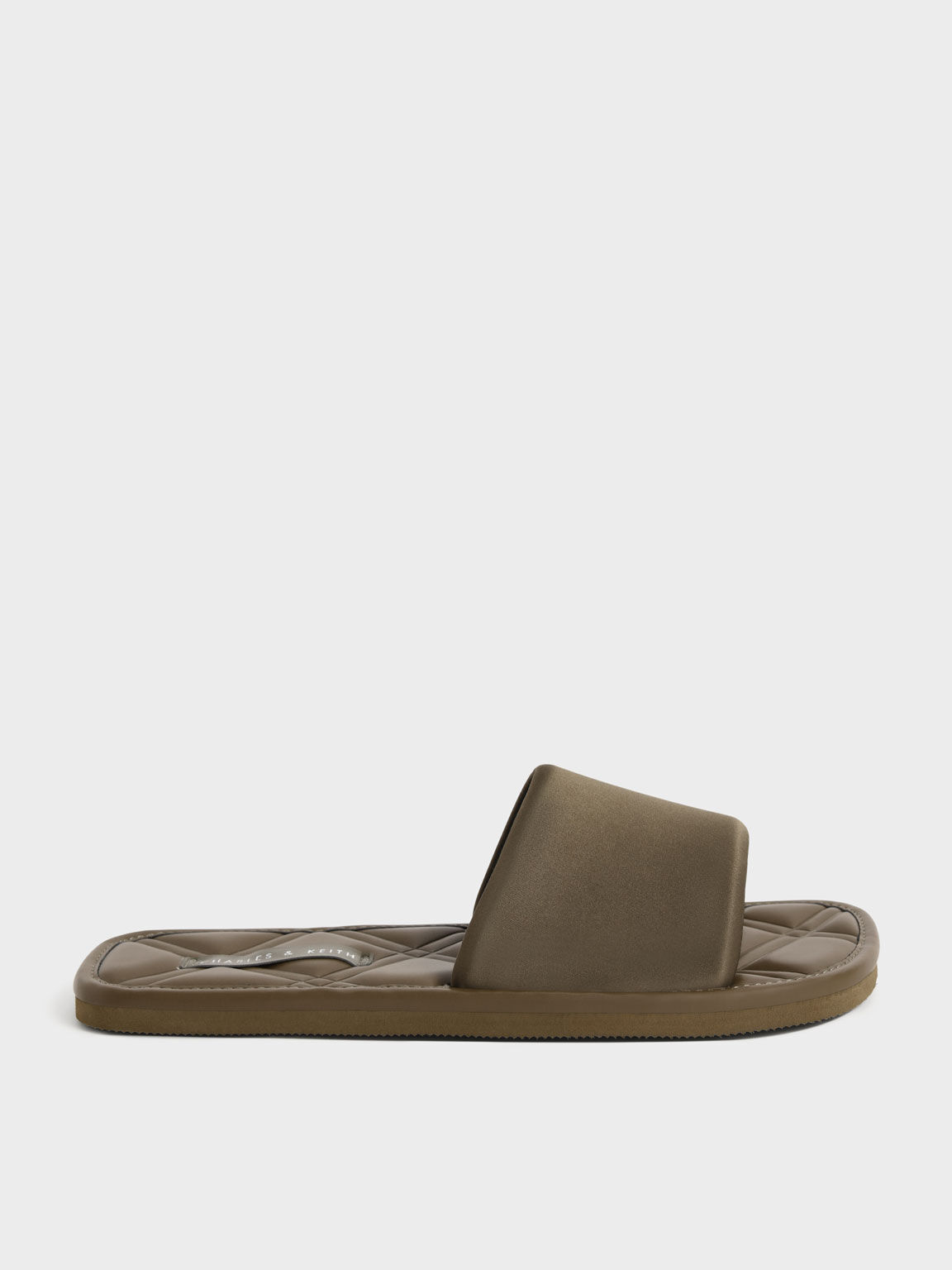 Satin Padded Slides, Olive, hi-res