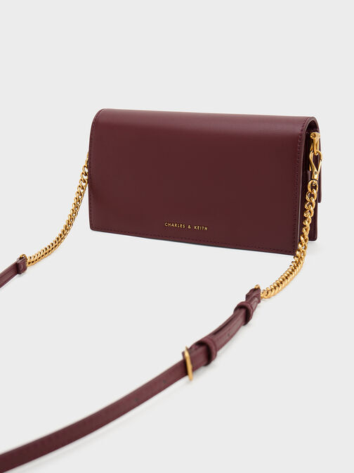 Tallulah Metallic Push-Lock Wallet, Burgundy, hi-res