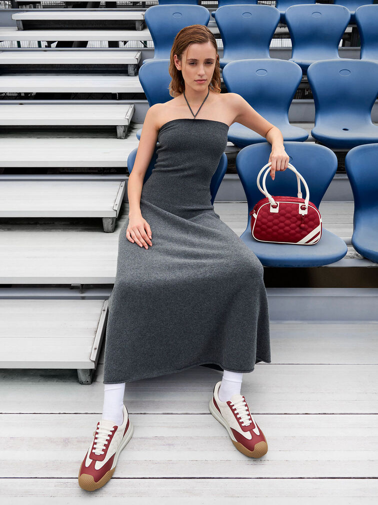 Striped Textured Bowling Bag, Red, hi-res