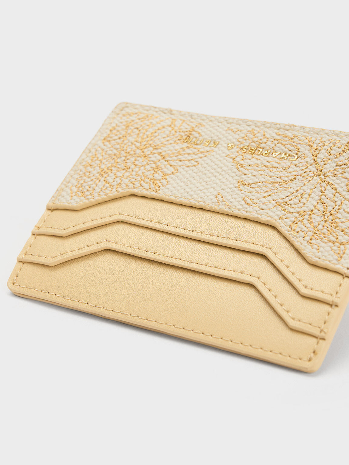 Floral Illustrated Canvas Cardholder, Beige, hi-res