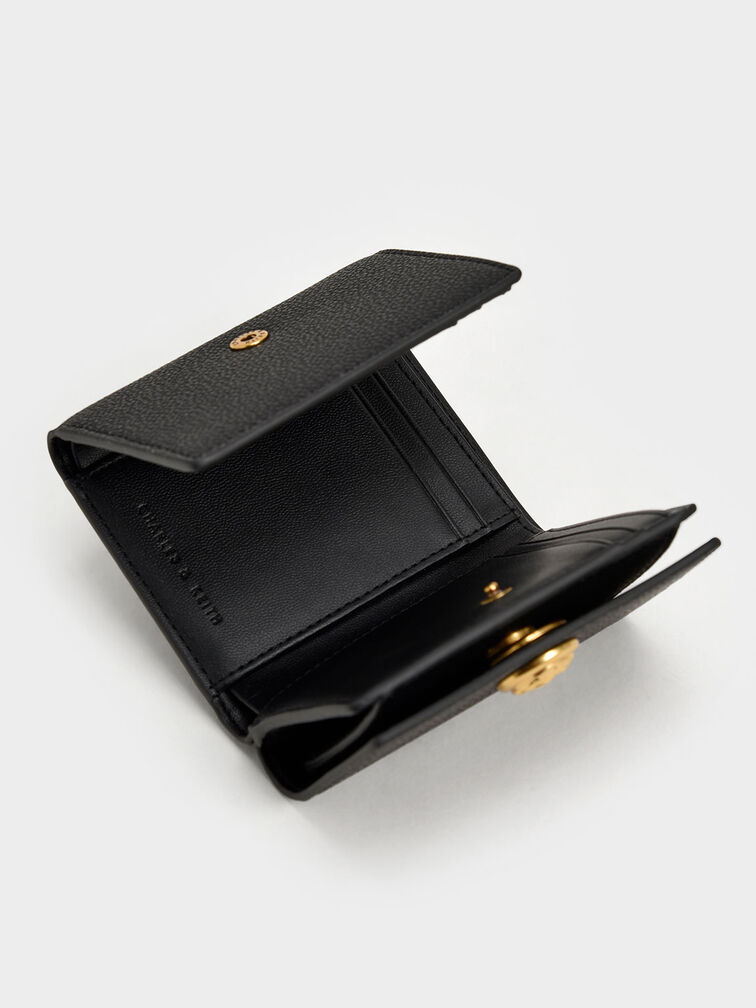 محفظة بلير قصيرة مزينة بقطعة معدنية لامعة, أسود, hi-res