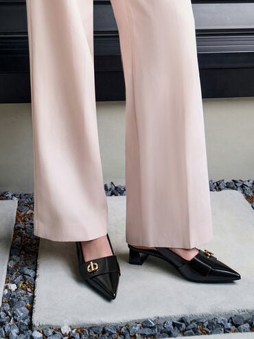 Metallic-Accent Pointed-Toe Slingback Pumps, Black Boxed, hi-res