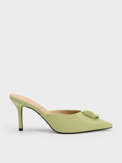 Gabine Leather Mules, Green, hi-res