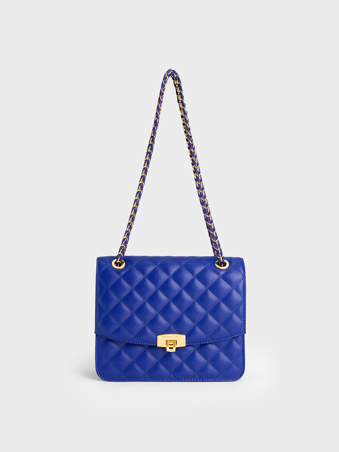 Quilted Chain Strap Clutch, Cobalt, hi-res