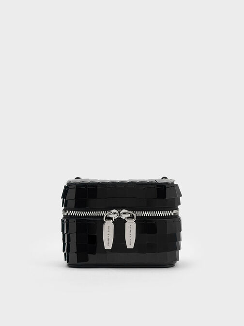 حقيبة صغيرة فانيتي مميزة بالترتر, أسود, hi-res
