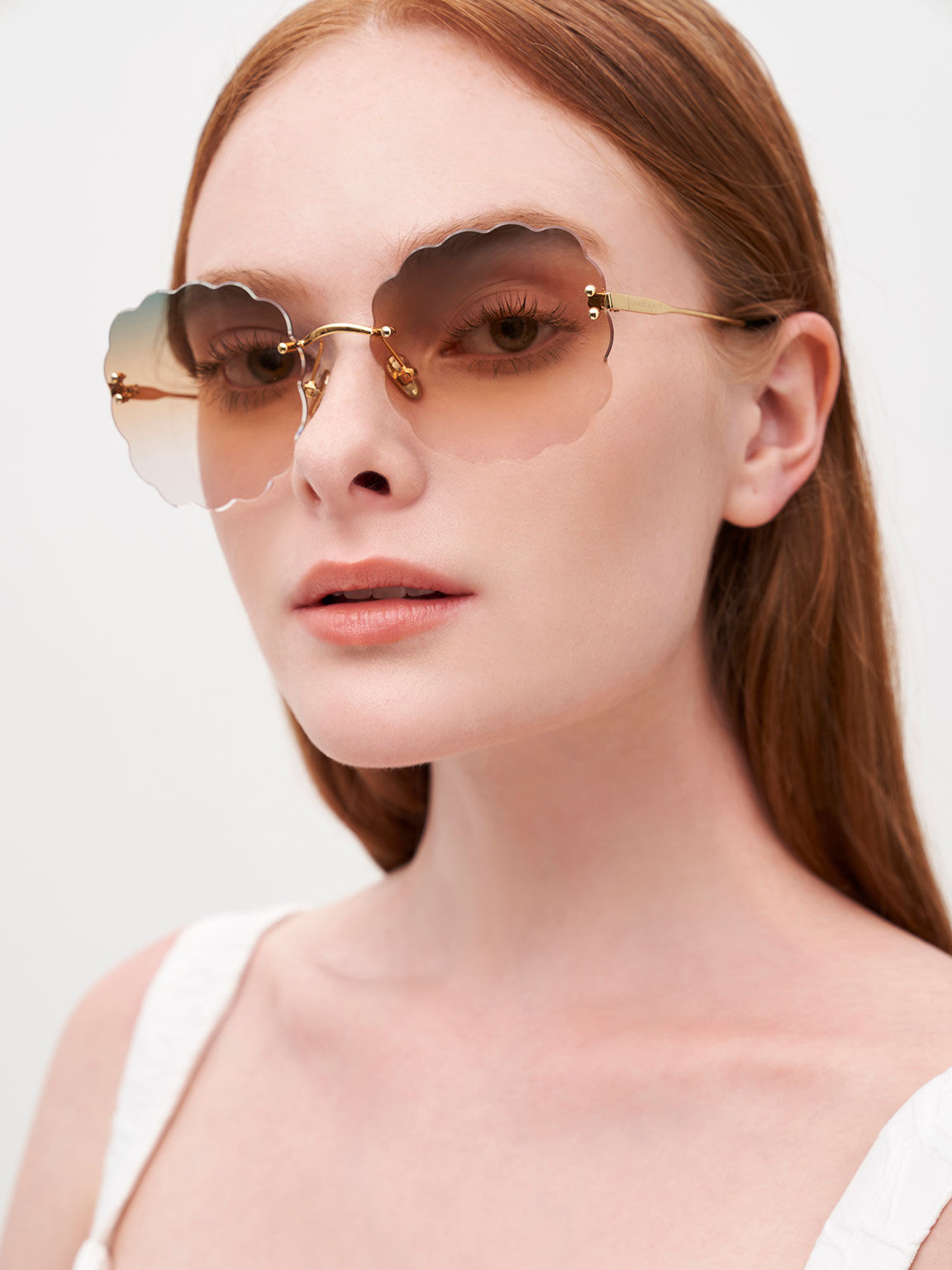 Multi Tinted Scalloped Butterfly Sunglasses Orange