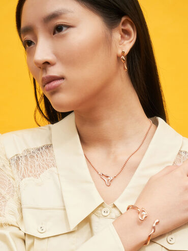 Sculpted Mismatch Earrings, Rose Gold, hi-res