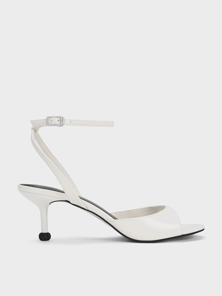 Sculptural Heel Ankle-Strap Pumps, White, hi-res