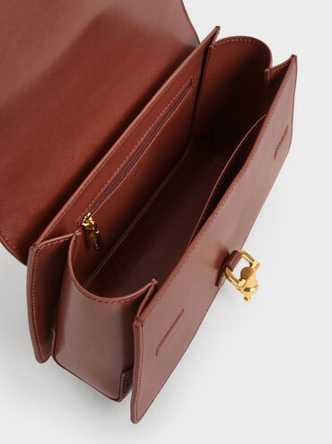 Atlas Push-Lock Braided Handle Bag, Chocolate, hi-res