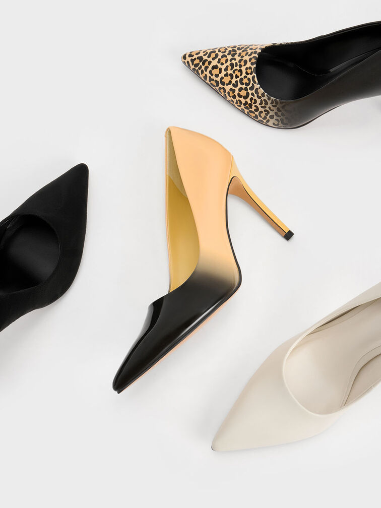 Textured Stiletto Heel Pumps, Black, hi-res