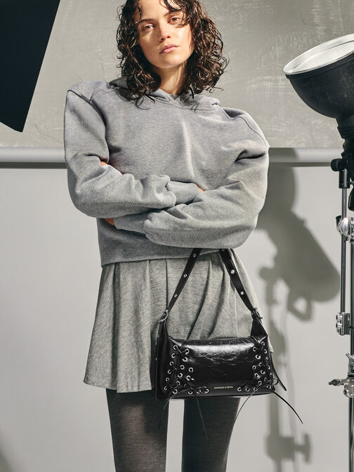 Xylia Grommet Lace-Up Shoulder Bag, Noir, hi-res