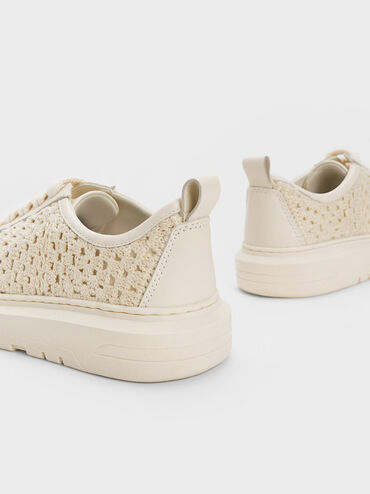 Fable Crochet & Leather Sneakers, Chalk, hi-res