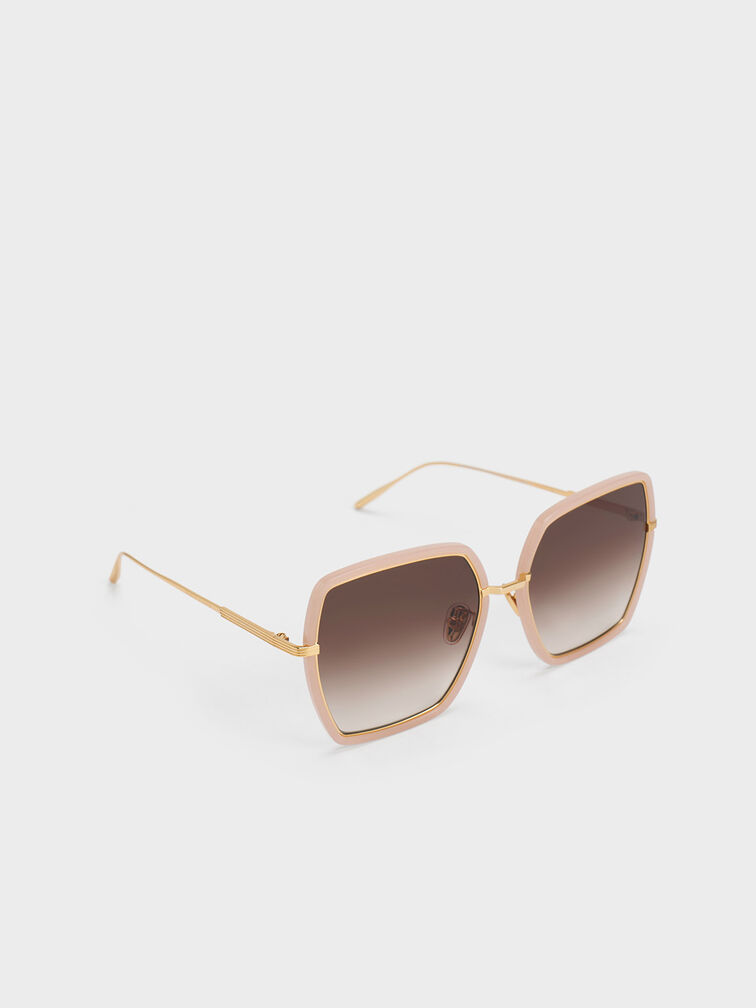 Oversized Square Butterfly Sunglasses, Pink, hi-res