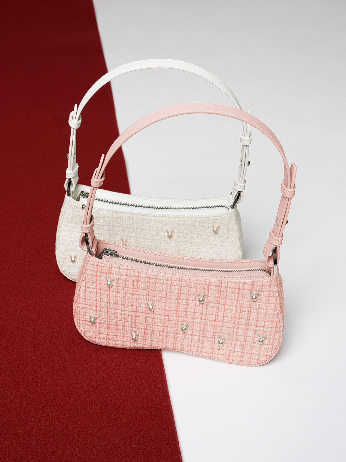 Bunny Tweed Shoulder Bag, Pink, hi-res