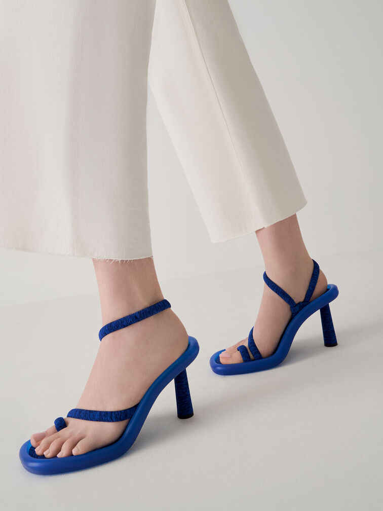 Electra Recycled Polyester Toe-Loop Heeled Sandals, Blue, hi-res