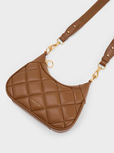 حقيبة ألكوت صغيرة مبطنة ومزودة بمقبض على شكل وشاح, شوكولاتة, hi-res