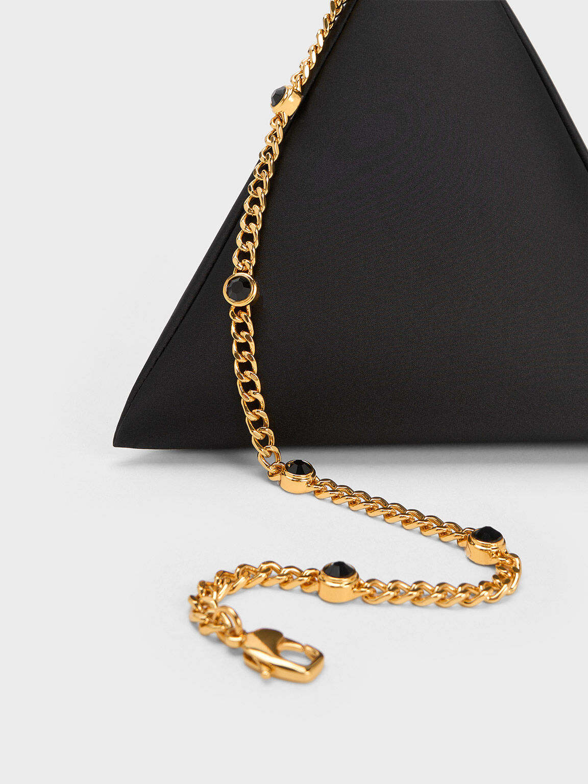 Hera Satin Pyramid Clutch, Black, hi-res