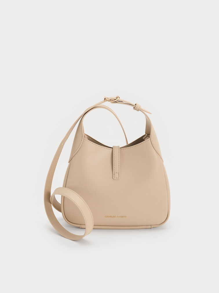 Mini Adalyn Metallic-Buckle Belted Hobo Bag, Dusted Oat, hi-res