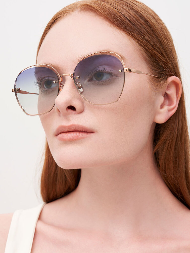 Multi-Tinted Cut-Out Butterfly Sunglasses, Rose Gold, hi-res