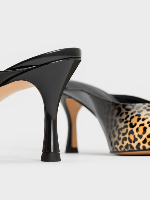 Patent Leopard Print Spool Heel Mules, Multi, hi-res