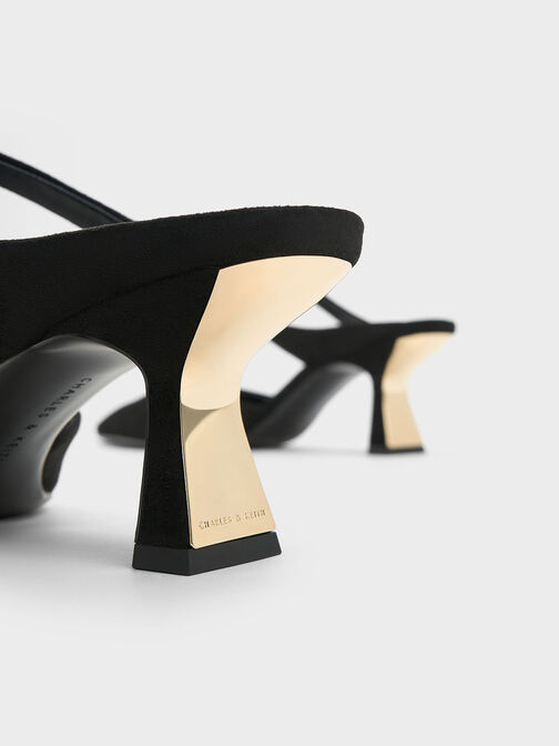 Textured Slant Heel Mules, Black, hi-res