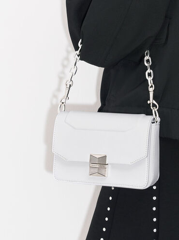 Kalinda Metallic Accent Boxy Bag, White, hi-res