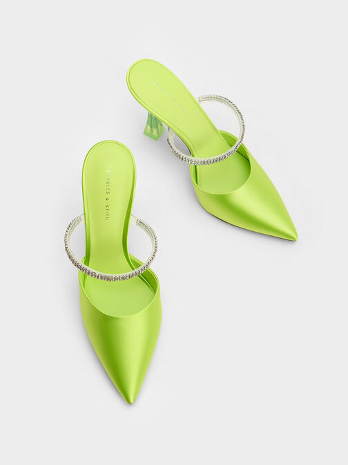 Recycled Polyester Gem Strap Mules, Green, hi-res