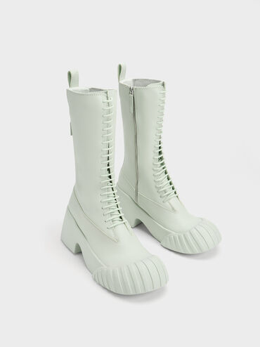 Adrian Chunky Sole Lace-Up Boots, Light Green, hi-res