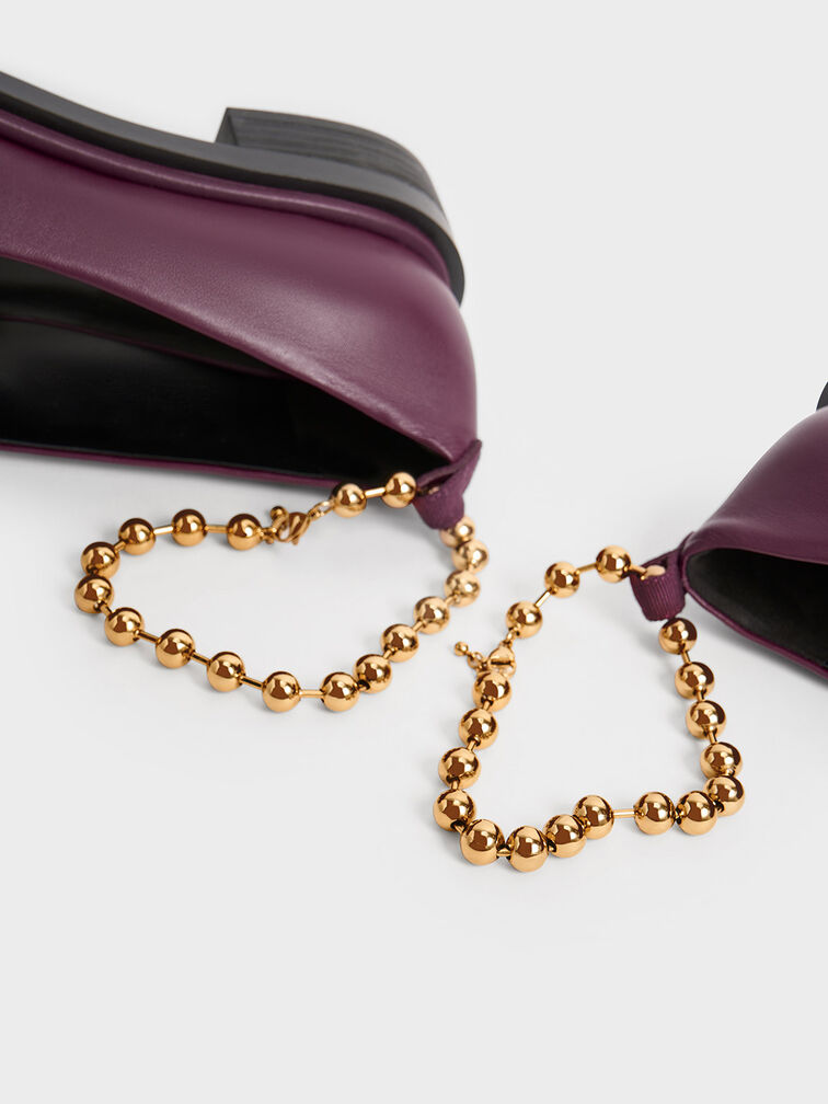 Beaded Ankle-Strap Leather Ballerinas, Prune, hi-res