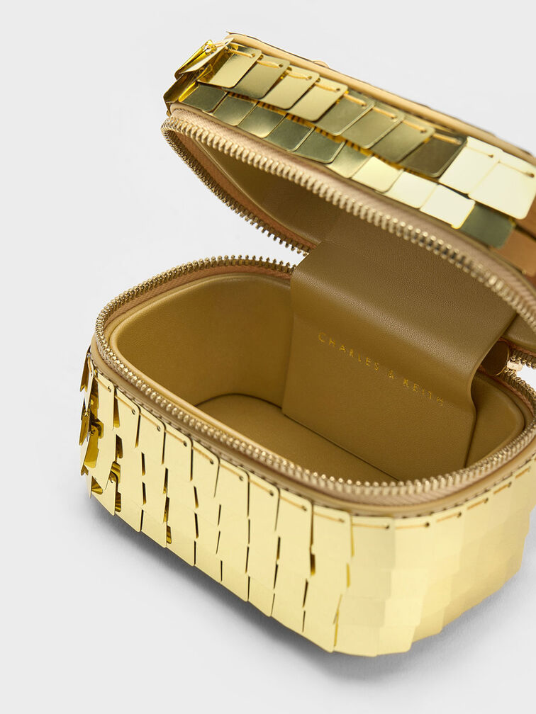 Disc-Embellished Vanity Pouch, Gold, hi-res