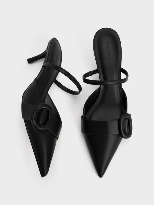 حذاء ميول بمقدمة مدببة ومزين بإبزيم بيضاوي, أسود, hi-res