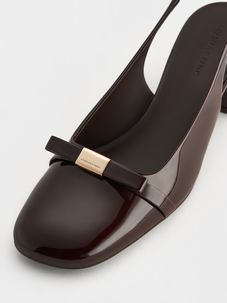 Dorian Patent Bow Block-Heel Slingback Pumps, Dark Brown, hi-res