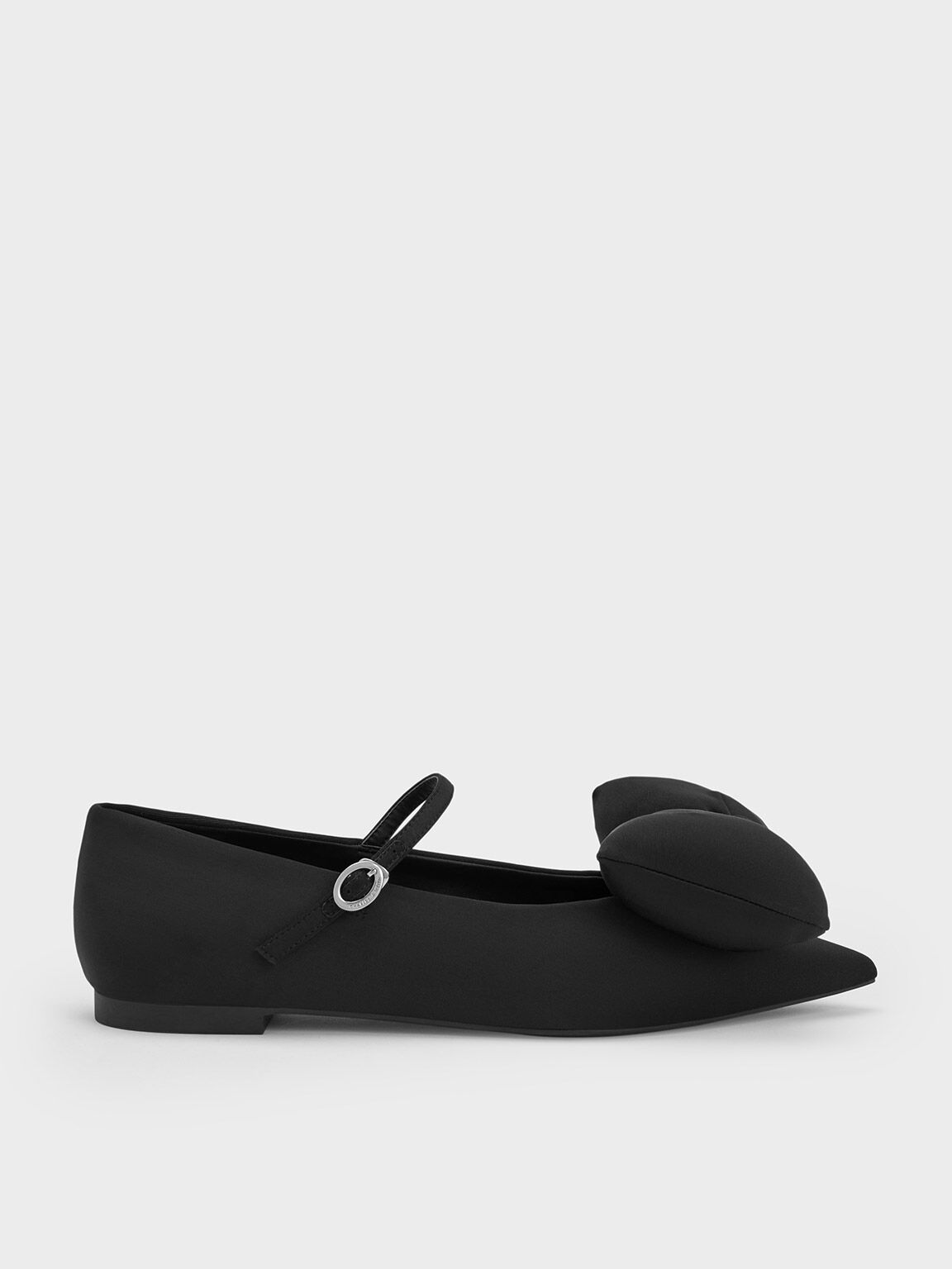 Puffy Bow Mary Jane Flats, Black, hi-res