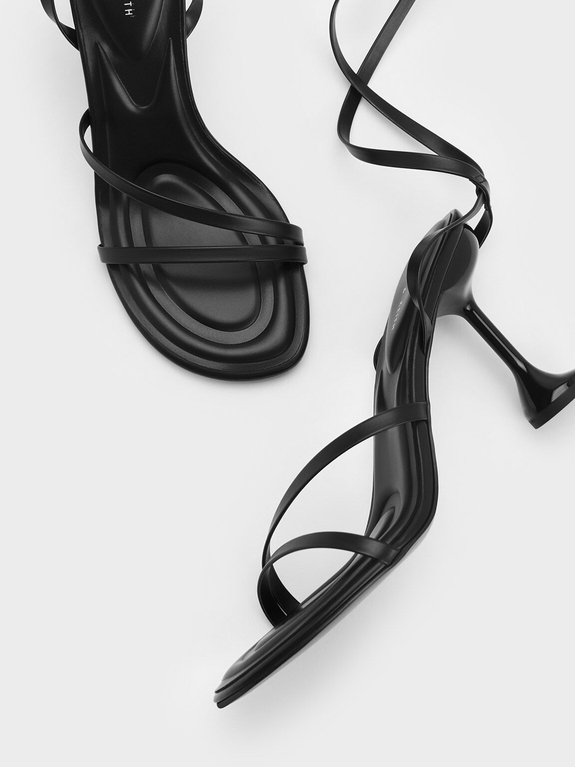 Celestine Sculptural Heel Strappy Sandals, Black, hi-res