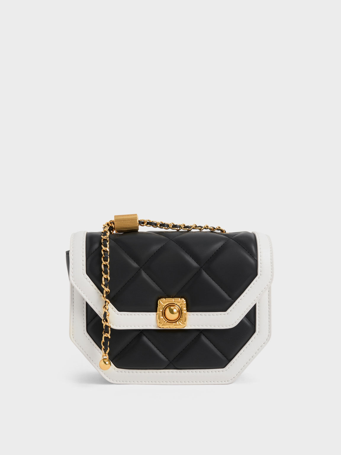 Black Avis Two-Tone Geometric Shoulder Bag - CHARLES & KEITH SA