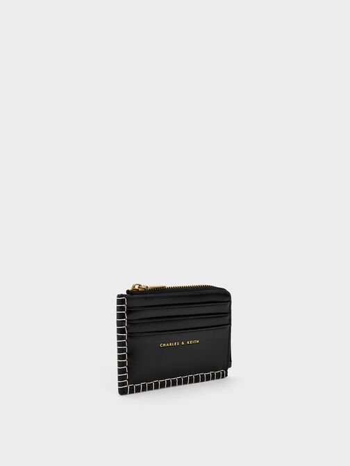 Circe Stitch-Trim Zip Around Card Holder, Black, hi-res