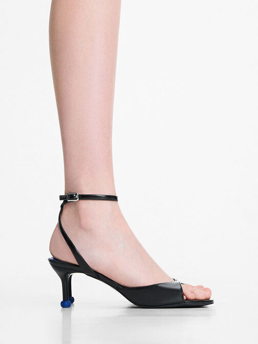 Sculptural Heel Ankle-Strap Pumps, Black, hi-res