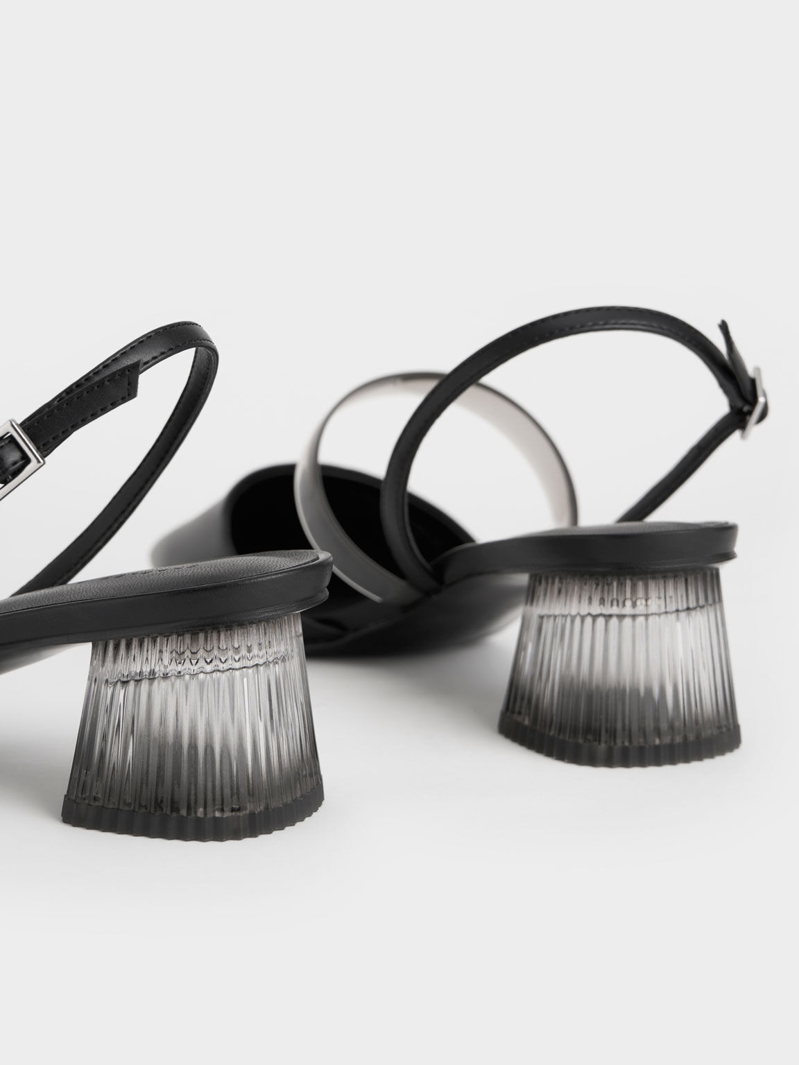 Clear Strap Slingback Pumps, Black, hi-res