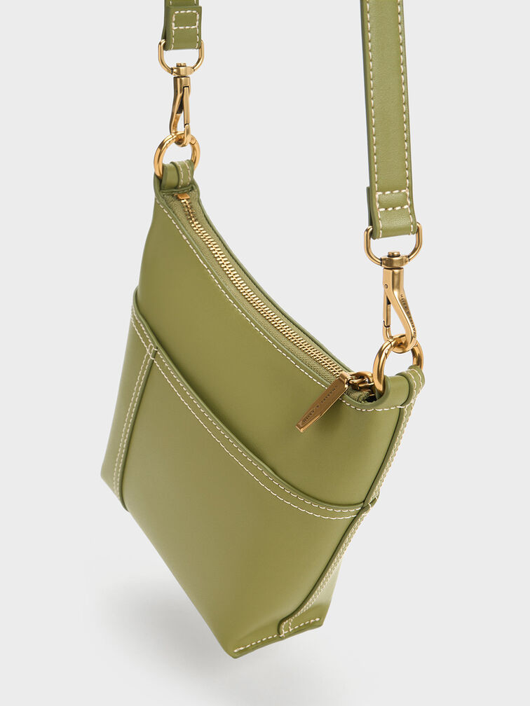 Anthea Contrast-Trim Shoulder Bag, Olive, hi-res