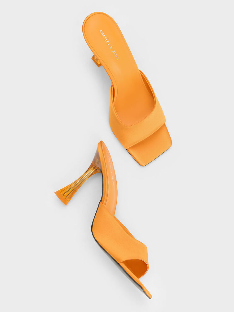 Clear Flared Heel Mules, Orange, hi-res