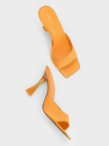 Clear Flared Heel Mules, Orange, hi-res
