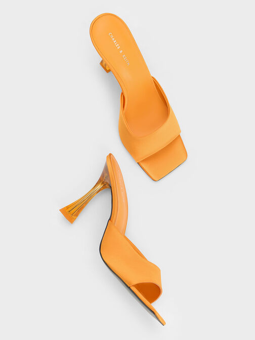 Clear Flared Heel Mules, Orange, hi-res