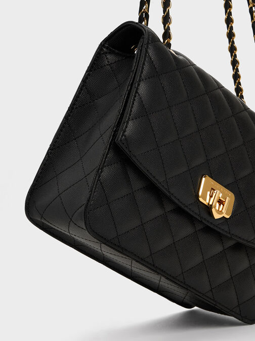 حقيبة كريسيدا مبطنة بحزام على شكل سلسلة, أسود, hi-res