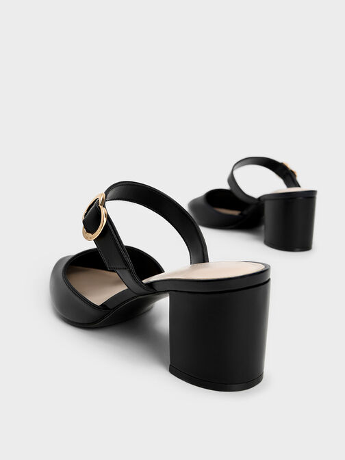 حذاء بكعب عال ومقدمة مدببة وتصميم مزين بنمط ميتاليك, أسود, hi-res