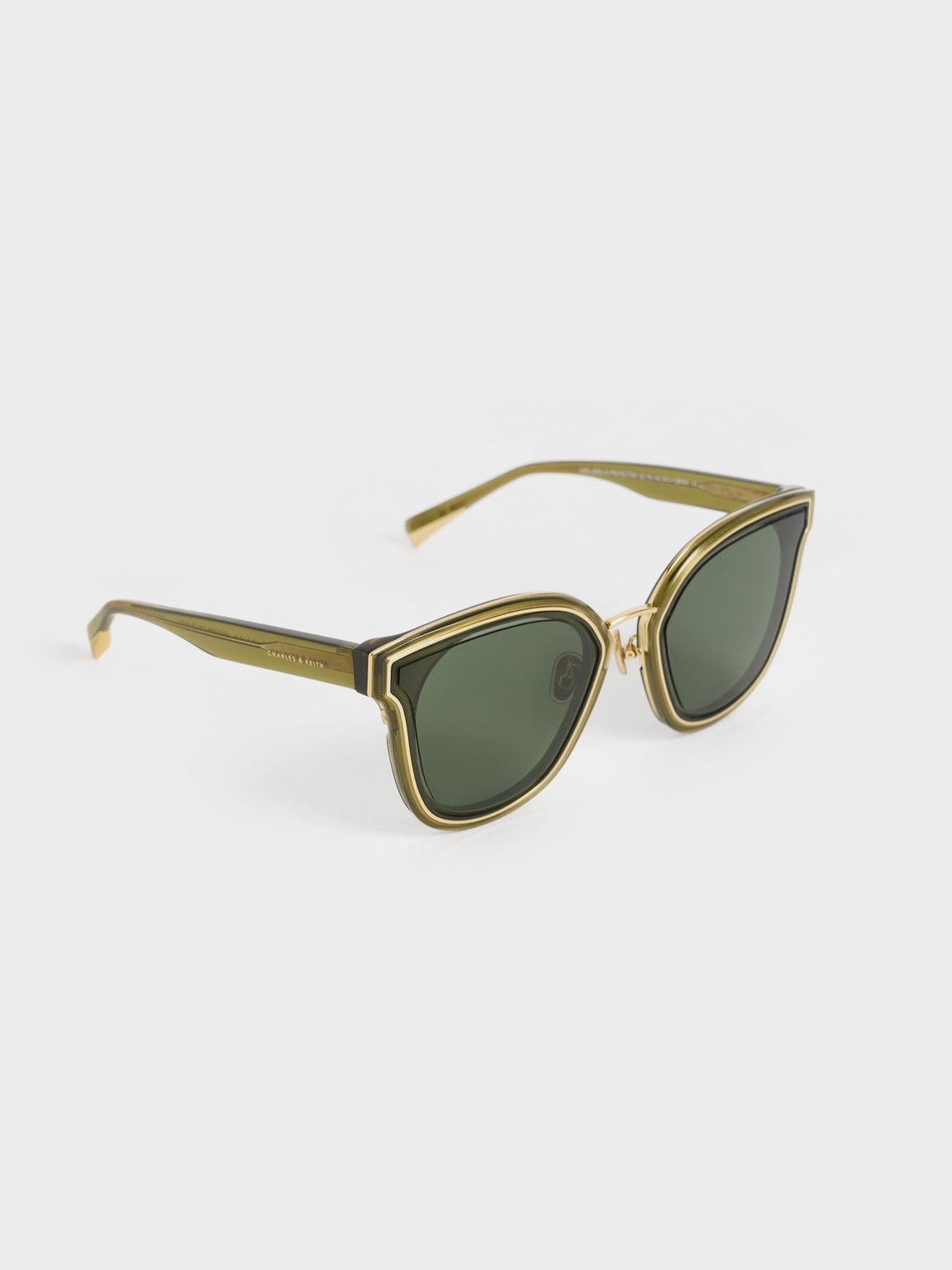 نظارة شمسية مستطيلة العدسات بإطار ذهبي, لون أخضر, hi-res