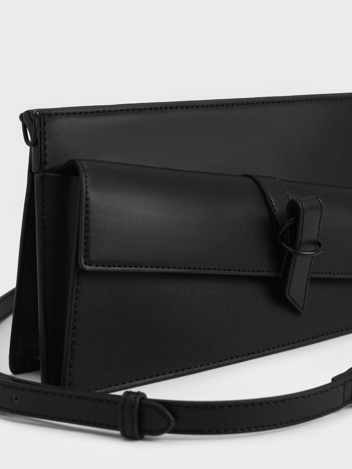 Asymmetric Belted Trapeze Bag, Black, hi-res